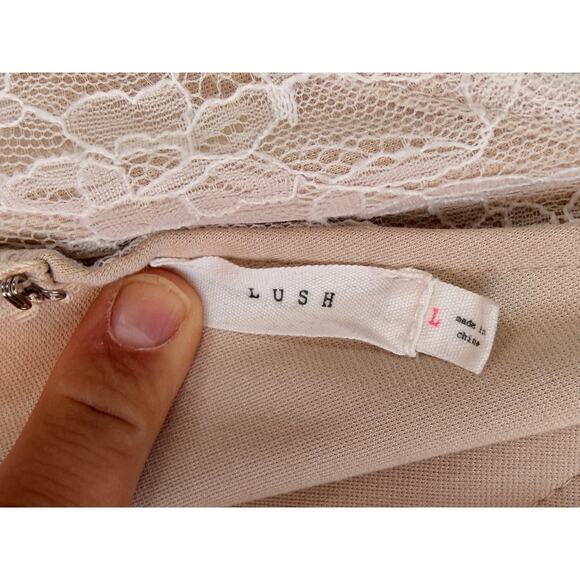 Lush Ivory Lace Slip Dress Open Back V-Neck Sleeveless Size Large - Picture 6 of 8